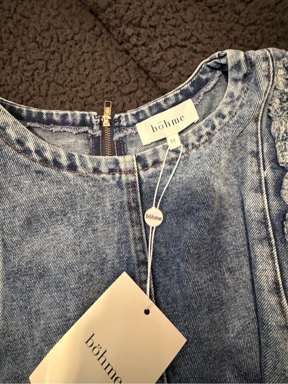 bohme Washed Blue Denim Shift Dress with Crochet Trim - Picture 6 of 6